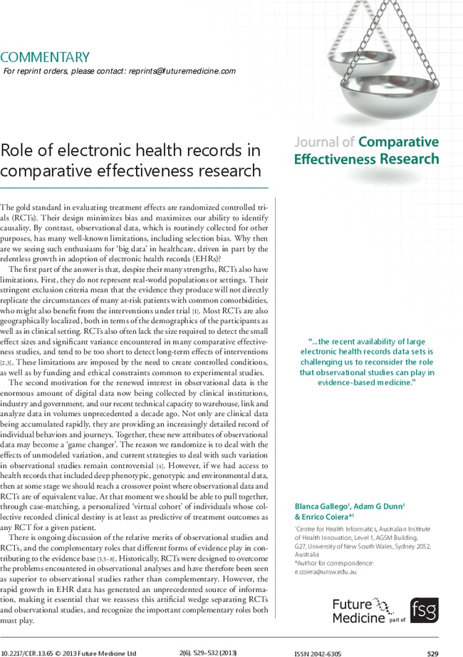 Role of electronic health records in comparative effectiveness research