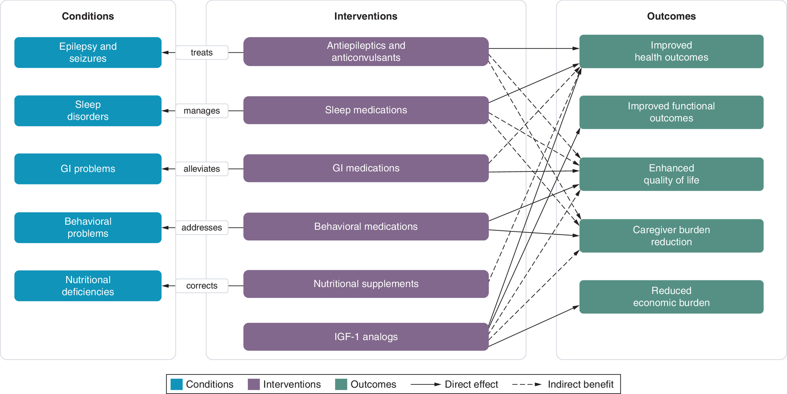 Illustration showing a framework of therapeutic pathways for Rett syndrome management.