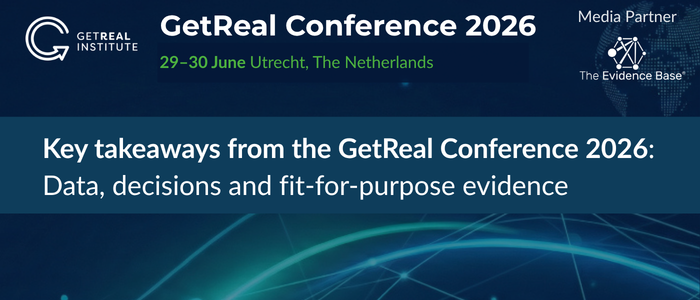 GetReal Conference 2026 Day 1 recap graphic for Utrecht, 29–30 June 2026, highlighting key takeaways on data, decisions, and evidence
