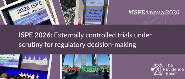 Collage-style graphic for ISPE 2026 featuring photos of Milan, an event audience, speakers on stage, and a woman beside an “Annual Meeting” sign, with the ISPE logo, hashtag #ISPEAnnual2026, and the headline “Externally controlled trials under scrutiny for regulatory decision-making.