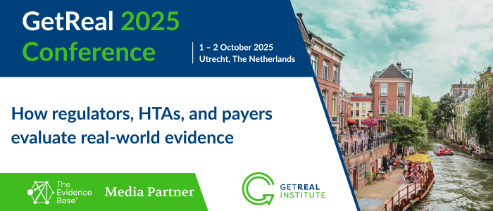 GetReal 2025 Conference banner with Utrecht canal scene. Text reads ‘How regulators, HTAs, and payers evaluate real-world evidence.’