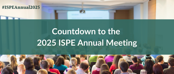 Audience seated in a conference room with overlaid text reading “Countdown to the 2025 ISPE Annual Meeting.”