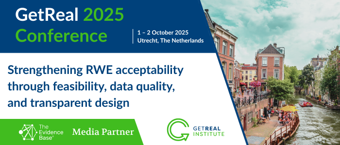 GetReal 2025 Conference banner with text ‘Strengthening RWE acceptability through feasibility, data quality, and transparent design’ beside a canal scene in Utrecht, The Netherlands.