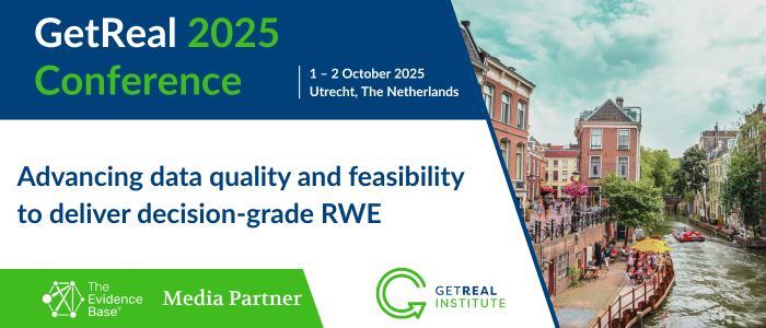 GetReal 2025 Conference banner with Utrecht canal photo. Text reads ‘Advancing data quality and feasibility to deliver decision-grade RWE.