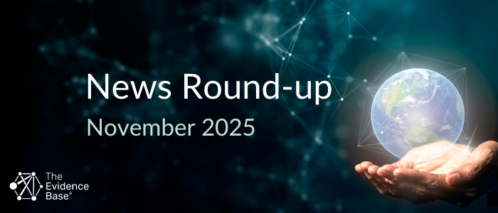 Hands hold a glowing digital globe against a dark, network-like background with text that reads “News Round-up November 2025.”
