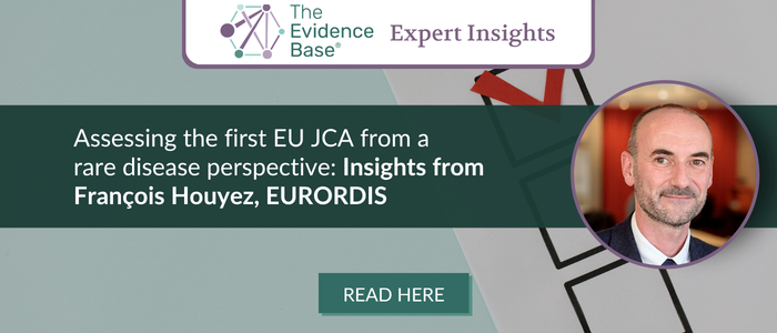 Expert Insights graphic featuring François Houÿez’s portrait and text reading “Assessing the first EU JCA from a rare disease perspective.”