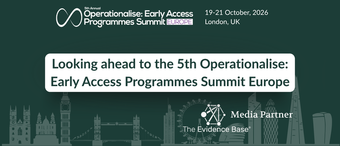 Black-and-white London skyline with a light bulb in the foreground. Text reads: “Media Partner,” “Looking ahead to the 5th Operationalise: Early Access Programmes Summit Europe,” “19–21 October, 2026,” and “London, UK,” alongside event partner logos.