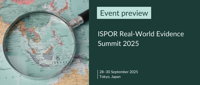 Magnifying glass over Southeast Asia map beside text promoting ISPOR Real-World Evidence Summit 2025 in Tokyo, Japan