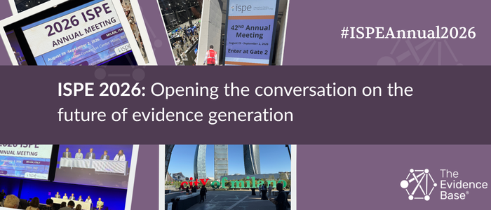 Collage of ISPE 2026 conference signs, panel sessions, and Milan scenes with text reading “Opening the conversation on the future of evidence generation.”
