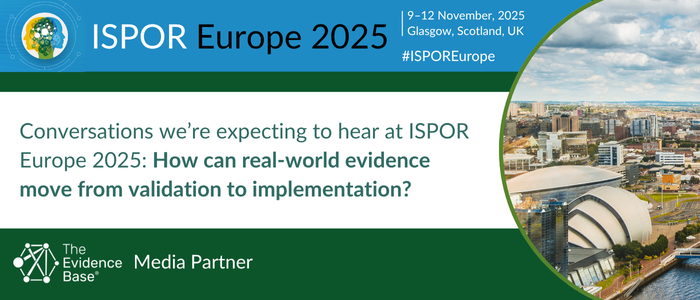 ISPOR Europe 2025 banner with Glasgow cityscape and text about real-world evidence implementation discussions.