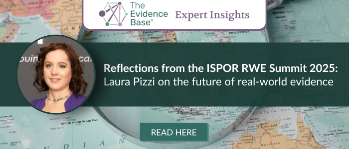 Banner image for The Evidence Base Expert Insights featuring Laura Pizzi with text about reflections from the ISPOR RWE Summit 2025