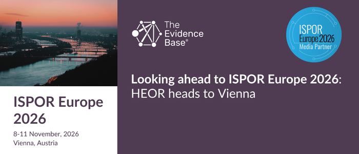 Promotional graphic for ISPOR Europe 2026 in Vienna, 8–11 November 2026, with a sunset cityscape and conference branding.