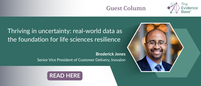 Guest column promo featuring Broderick Jones on using real-world data to strengthen resilience in life sciences.