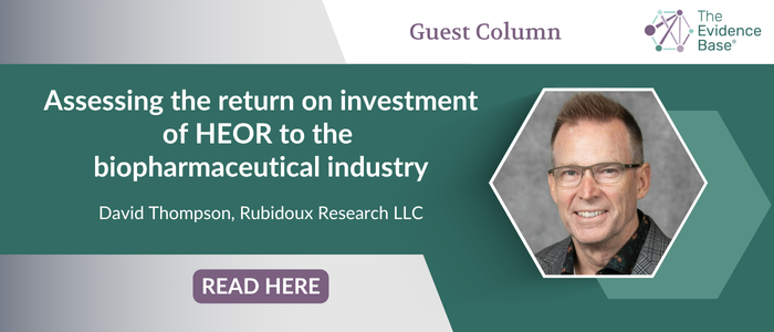 A banner with the title about the value of HEOR in the biopharmaceutical field, featuring a photo of a smiling man inside a hexagon shape.