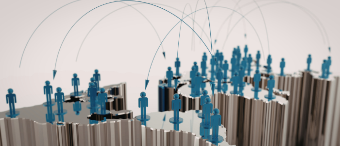 3D map with blue human figures connected by arcs.